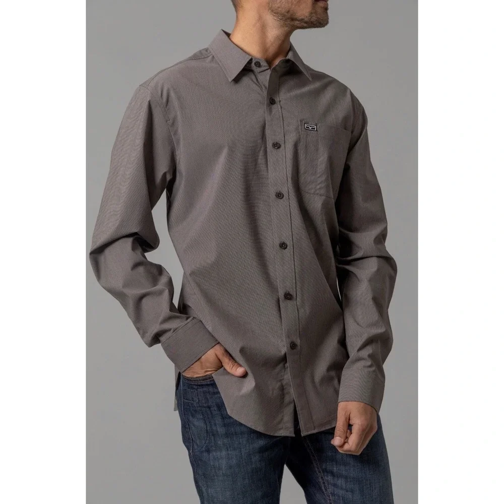 Kimes Ranch Linville Gray Coolmax Long Sleeve Western Button Down Shirt Medium